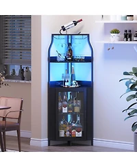 gaomon 4 Tier Corner Wine Rack with Glass Holder and Storage Shelves for Living Room