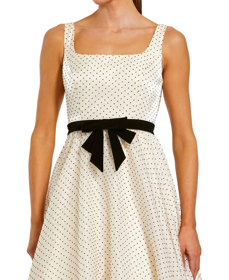 Mac Duggal Women's Polka Dot Organza Square Neck Ballgown with Velvet Bow