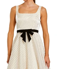 Mac Duggal Women's Polka Dot Organza Square Neck Ballgown with Velvet Bow