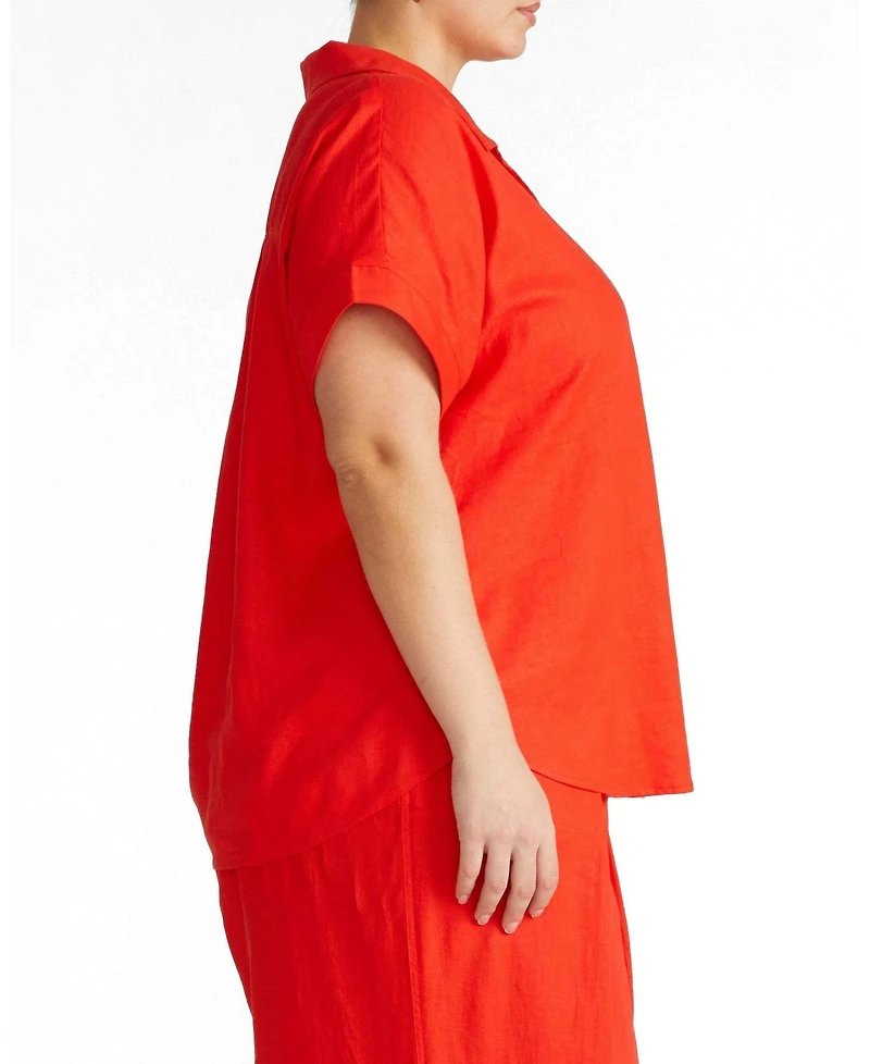 Universal Standard Plus Sandy Short Sleeve Stretch Linen Shirt