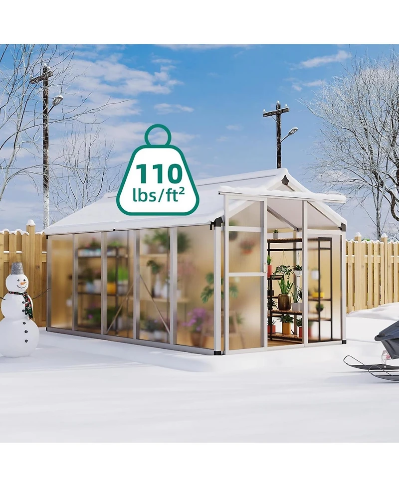 gaomon 6x10 feet Walk-In Greenhouse, Polycarbonate Panels, Adjustable Roof Vent & Sliding Door, Aluminum Frame, Garden & Patio