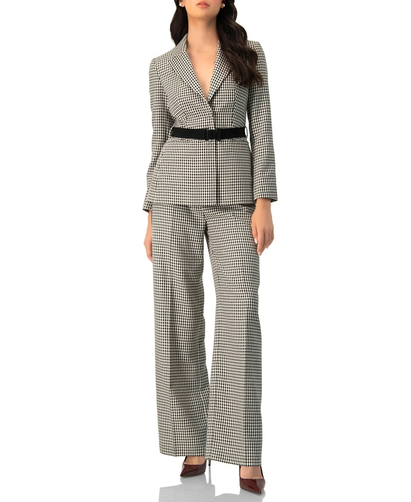Ivonne Women's Checkered Wide-Leg Trousers with Side Stripe