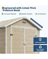 gaomon Plastic Outdoor Storage Shed with Floor and Window, Resin Garden Shed with Lockable Door, Double Wall Panels, Vents and Sloped Roof