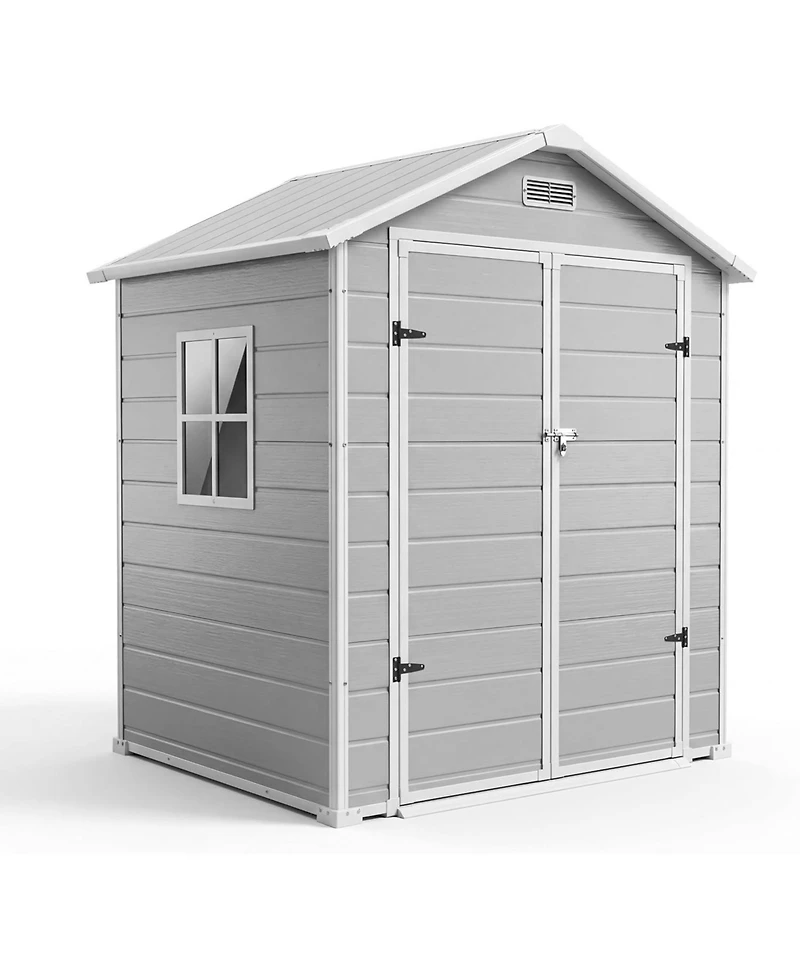 gaomon 6x4 Feet Plastic Outdoor Storage Shed with Floor and Window, Resin Garden Shed with Lockable Door, Double Wall Panels, Vents and Sloped Roof