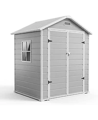 gaomon 6x4 Feet Plastic Outdoor Storage Shed with Floor and Window, Resin Garden Shed with Lockable Door, Double Wall Panels, Vents and Sloped Roof