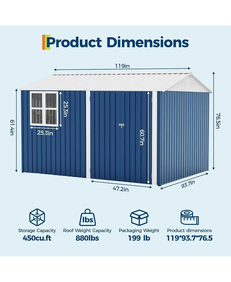 gaomon 10x8 Feet Outdoor Storage Shed, Metal Garden Shed with Lockable Doors/Cross Windows, Weather-Resistant Galvanized Steel Shed with Gable Roof