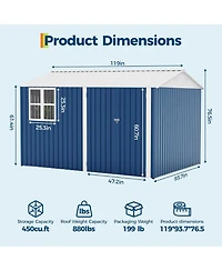 gaomon 10x8 Feet Outdoor Storage Shed, Metal Garden Shed with Lockable Doors/Cross Windows, Weather-Resistant Galvanized Steel Shed with Gable Roof