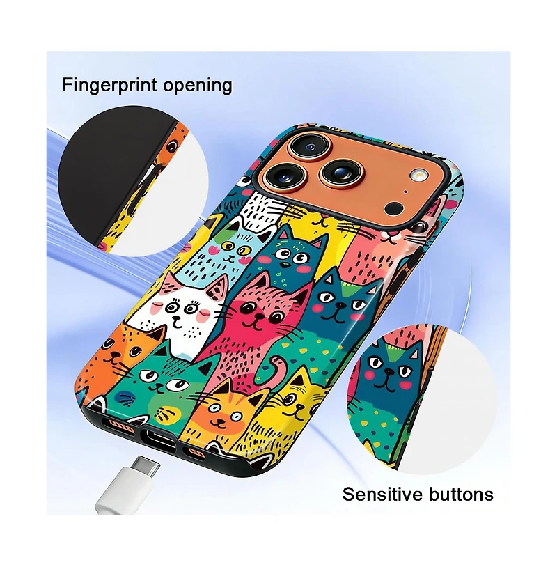 Gonez Case for iPhone 17 Pro, 2-in-1 Dual-Layer Shockproof Protection, Funny Cat Art Glossy