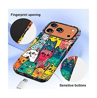 Gonez Case for iPhone 17 Pro, 2-in-1 Dual-Layer Shockproof Protection, Funny Cat Art Glossy