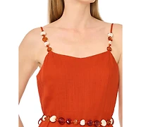 1.state Women's Sweetheart Neck Sleeveless Mini Linen Dress
