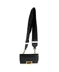 Pre-Owned Fendi Black Calfskin Mini Flat Baguette with Strap