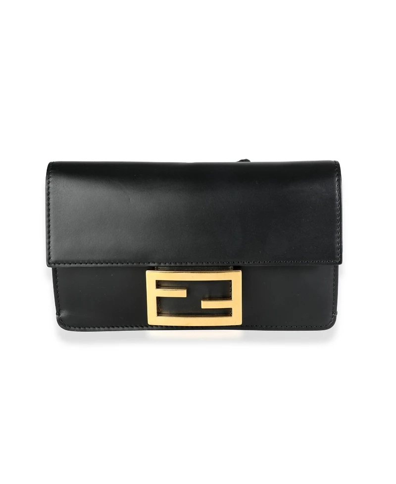 Pre-Owned Fendi Black Calfskin Mini Flat Baguette with Strap