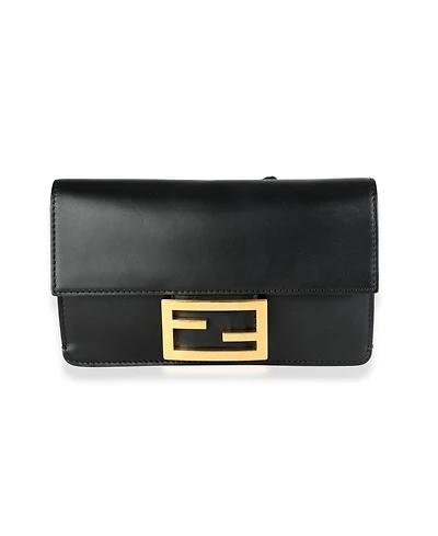 Pre-Owned Fendi Black Calfskin Mini Flat Baguette with Strap