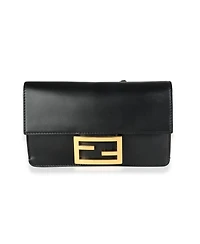 Pre-Owned Fendi Black Calfskin Mini Flat Baguette with Strap