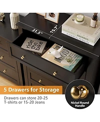 gaomon Modern 5 Drawer Wood Dresser, Tall Chest with Handles and Deep Drawers