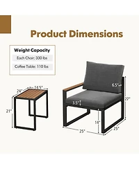 Clihome 3 Pieces Aluminum Frame Weatherproof Outdoor Conversation Set with Soft Cushions