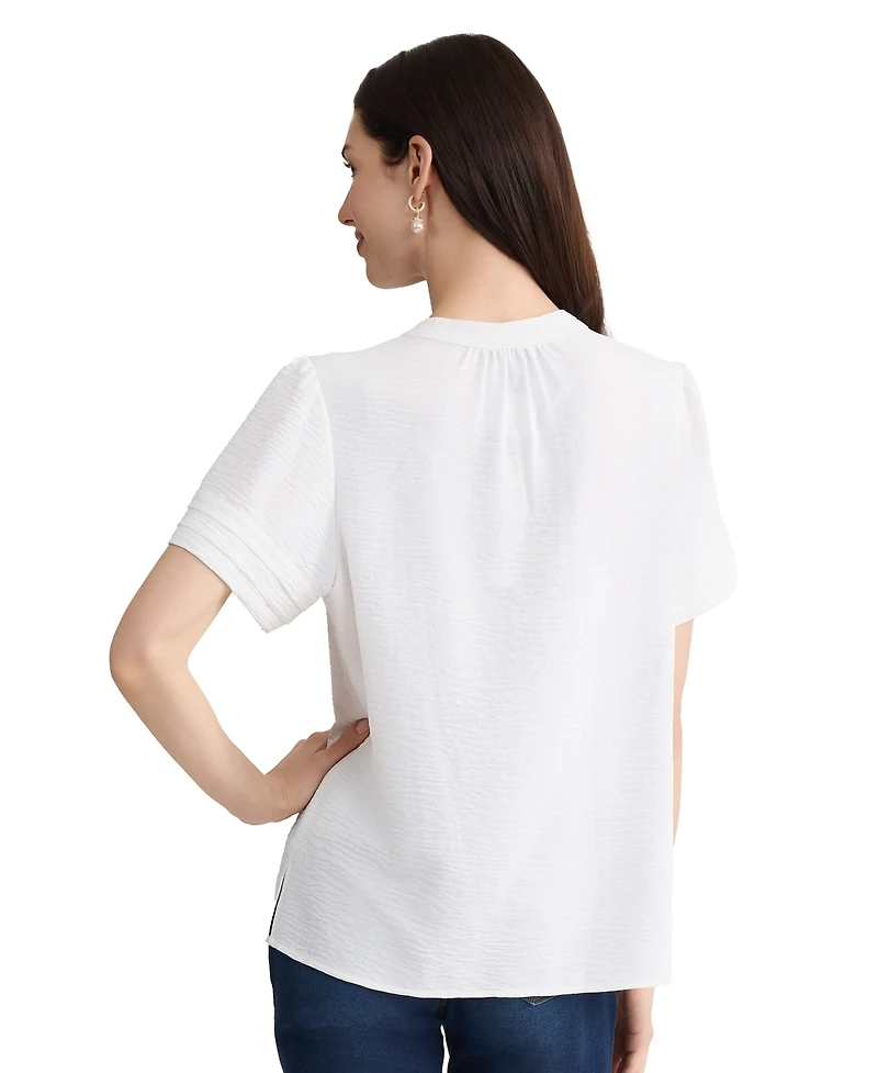 Jones New York Women's Mandarin Collar Short-Sleeve Blouse