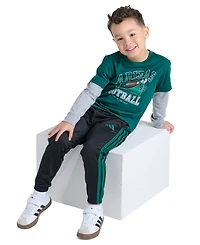 adidas Boys' 2T-7 Cotton Layered Long-Sleeve T-Shirt and Pants, 2-Piece Set