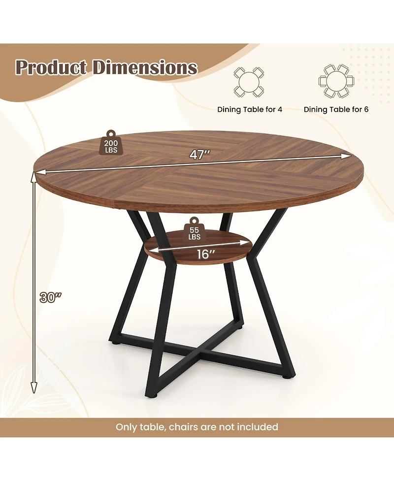 Slickblue 47 Inch Round Dining Table with Storage Shelf Seats 4
