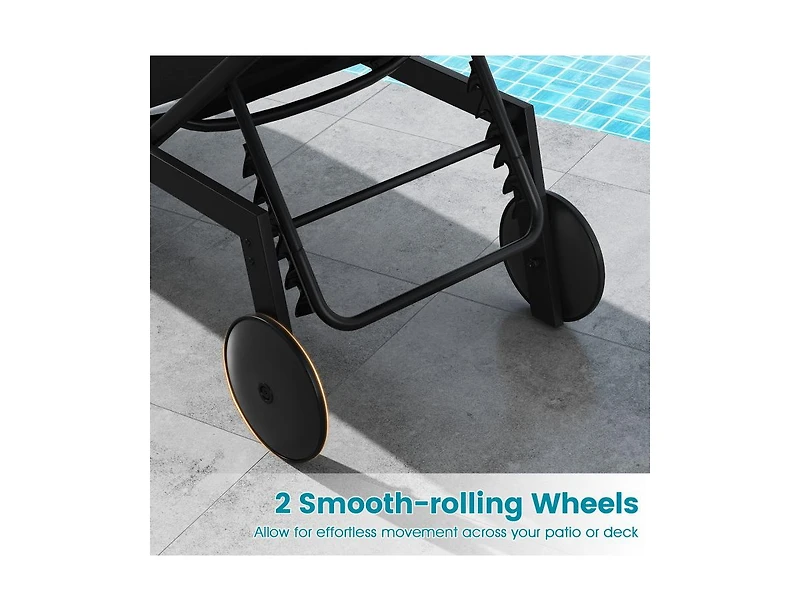 Boyel Living Patio Chaise Lounge Chair with Wheels and 6-Level Adjustable Backrest