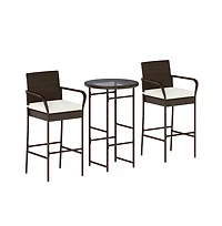 Boyel Living 3 Piece Outdoor Bar Set with 2 Seat Cushions for Porch Yard