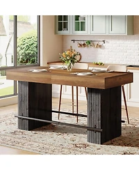 Tribesigns 62.2'' Dining Table for 4-6, Kitchen with Footrest, Counter Height Room Table, High Top Bar