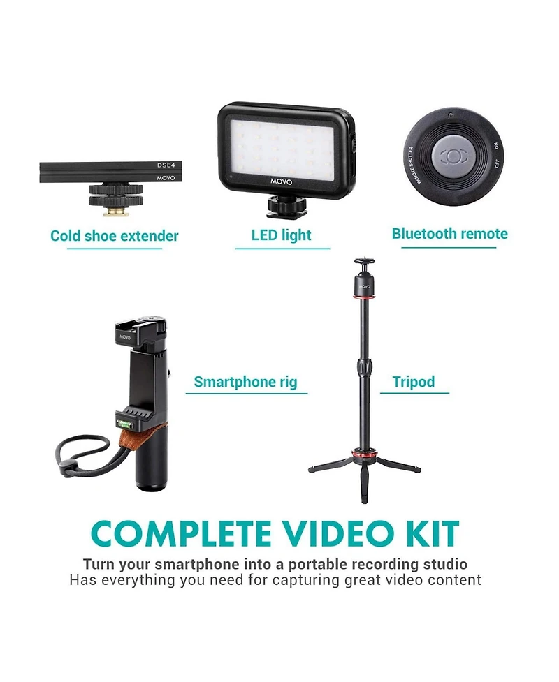 Movo V8 Huge Vlogging Kit for iPhone with Tripod, Grip, Microphones, Led Lights, and Wireless Remote