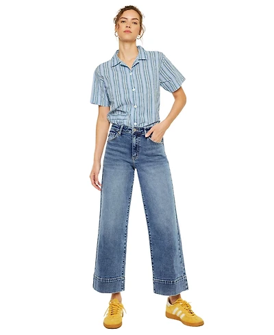 KanCan Women's Nessa High Rise Crop Wide Leg Jeans