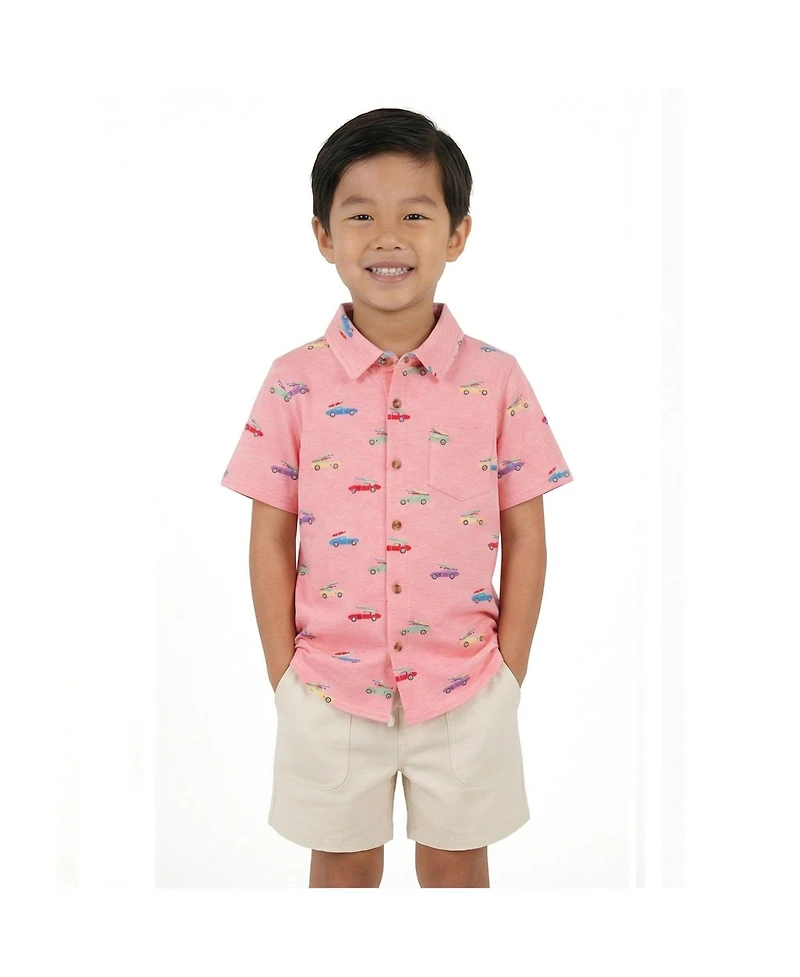 Andy & Evan Little Boys Car Print Buttondown and Linen Short Set