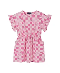 Andy & Evan Toddler Girls Printed Checker Jersey Dress With Ruffle Sleeve