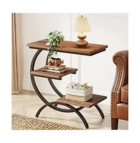 Slickblue C Shaped End Table with 3 Tier Storage for Small Spaces