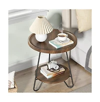 Slickblue 2-Tier Round End Table, Accent Side Table with Metal Legs