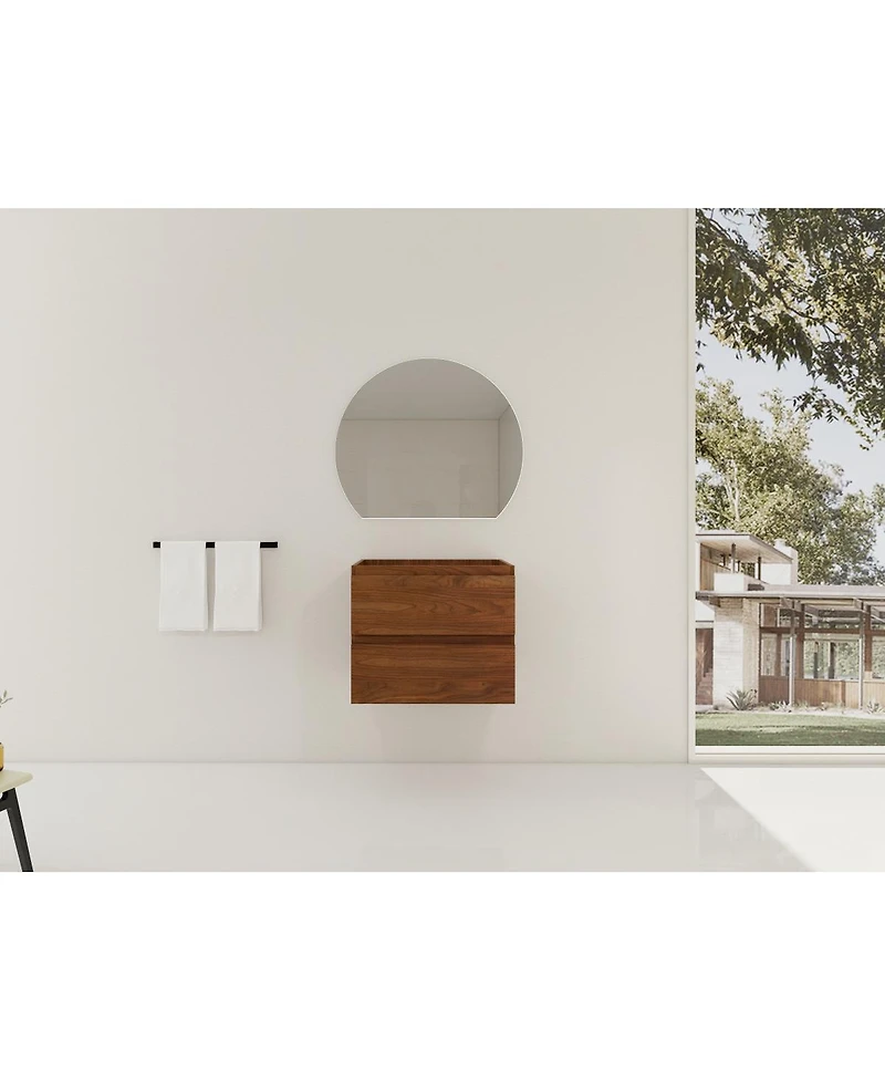 Sillysis 23 Inch Wall Mounted Bathroom Vanity Cabinet with Soft Close Drawers, Wood Grain Plywood for Modern