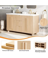 Sillysis 58 Inch Double Sink Bathroom Vanity Cabinet, Modern Wood Grain Freestanding, Soft Close Drawers, Cabinet Base Only