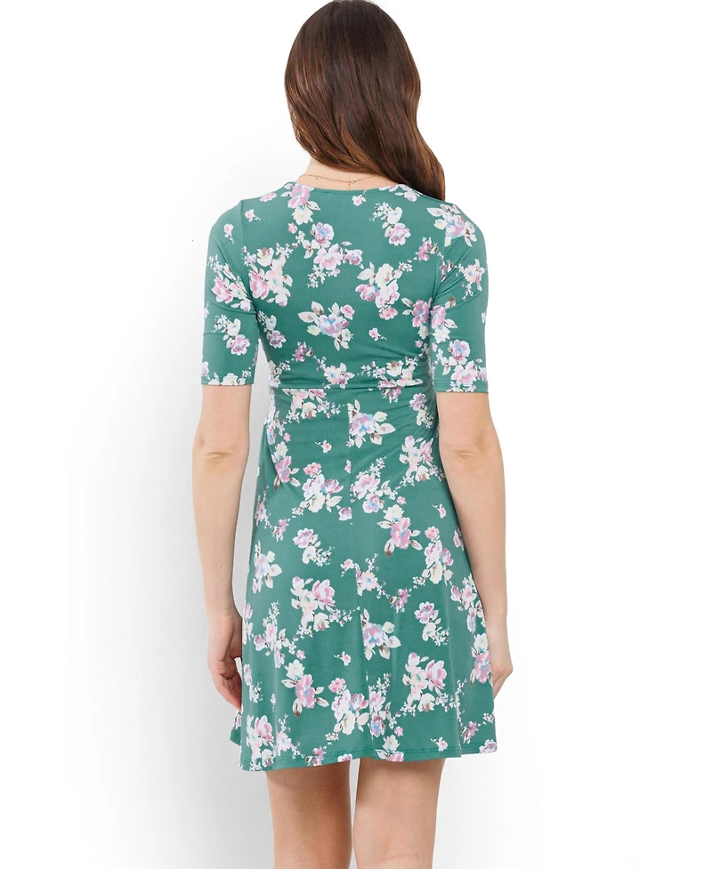 Hello Miz Maternity Floral V Neck Wrap Nursing Dress with Tie Waist