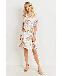 Hello Miz Maternity Floral Short Sleeve Wrap Nursing Dress with Tie Waist