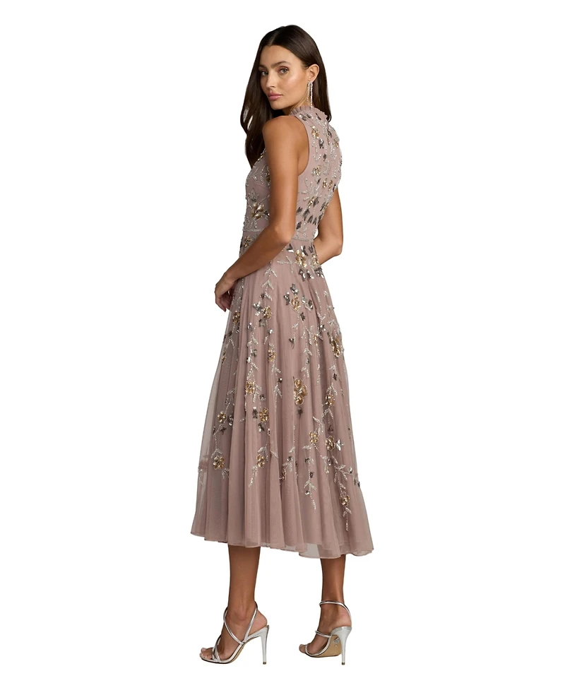 Mac Duggal Women's Petite Embellished High Neck Butterfly Sleeve Gown