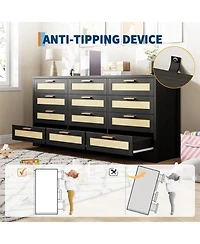gaomon 12 Drawer Dresser for Bedroom, Modern Rattan Chest of Drawers