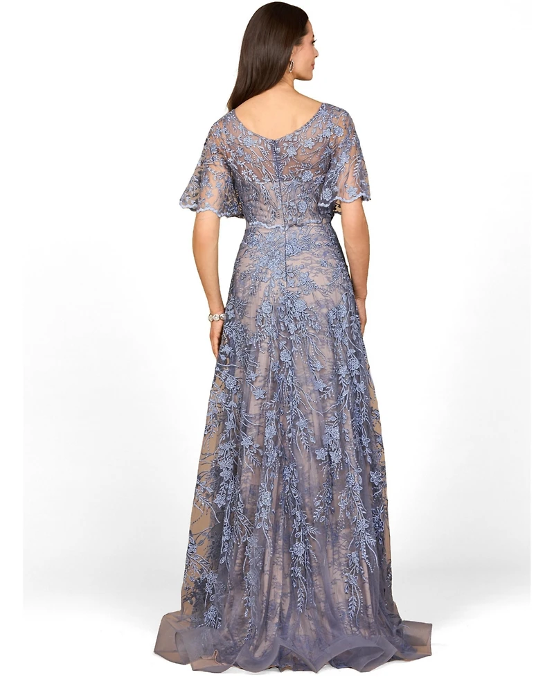 Lara Women's Elegant Cape Sleeve A-line Gown