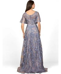 Lara Women's Elegant Cape Sleeve A-line Gown