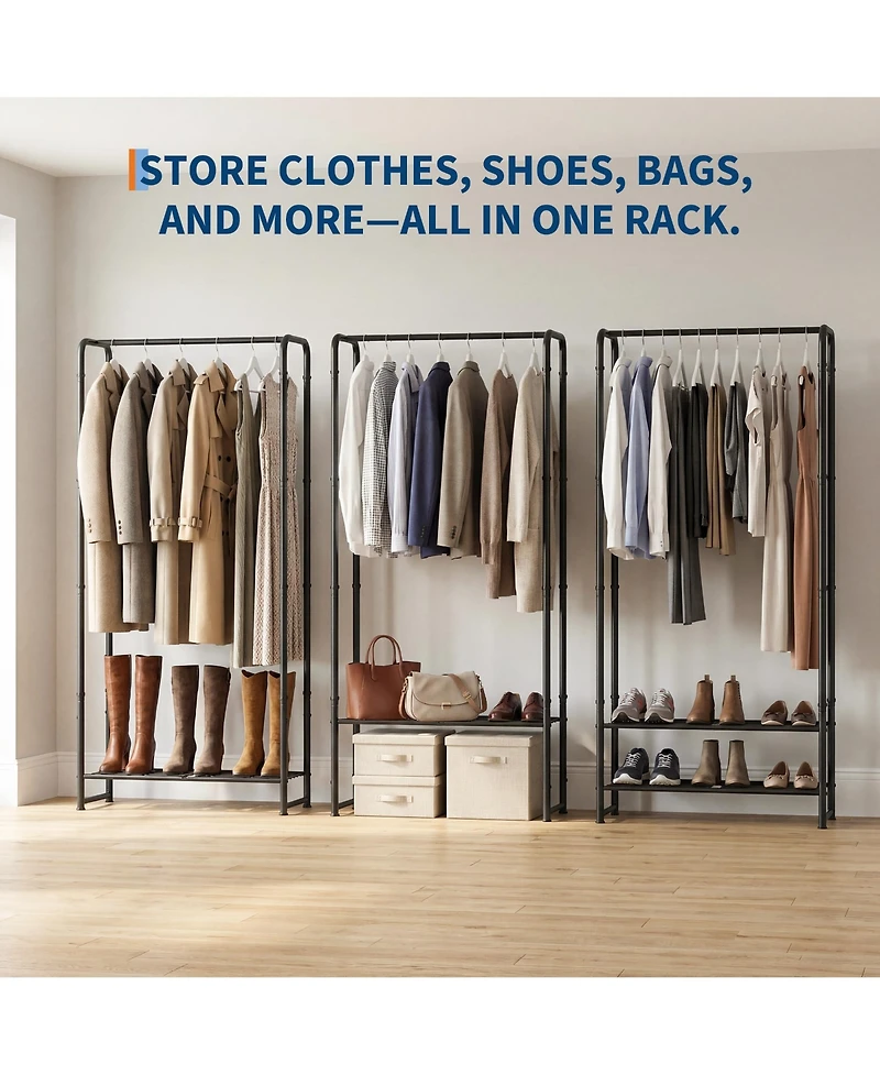 gaomon 2-in-1 Freestanding Clothes Rack with Shelves, Metal Garment Organizer, Hanging Rod and Storage Shelves, for Bedroom and Entryway