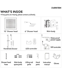 Everstrein Celling Mounted 12 in. Rainfall Led Shower System with 6 in. Shower Head Handheld Shower Faucet Set