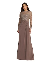 Mac Duggal Women's Embroidered Long Sleeve Jersey Evening Gown
