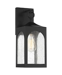 Possini Euro Design Tyne Modern Outdoor Wall Light Fixture Matte Black 16inch Clear Seedy Glass for Post Exterior Barn Deck House Porch Yard