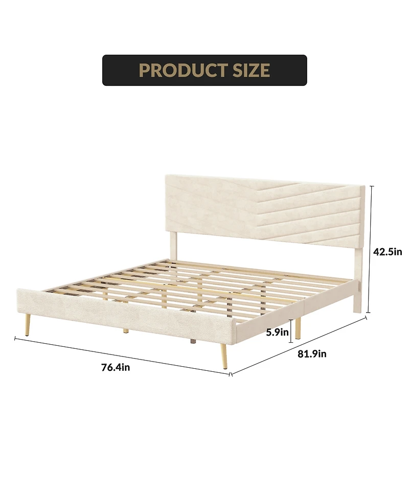 homfan Adjustable Soft Headboard Upholstered Bed Frame