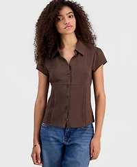 Madden Girl Juniors' Pleat Detail Button-Front Top