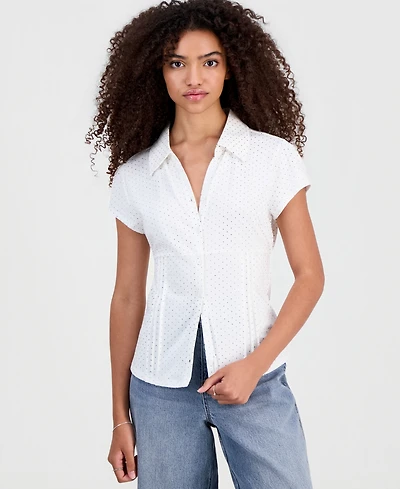 Madden Girl Juniors' Pleat Detail Button-Front Top