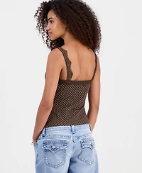 Madden Girl Juniors' Printed Lace-Trim Sleeveless Top