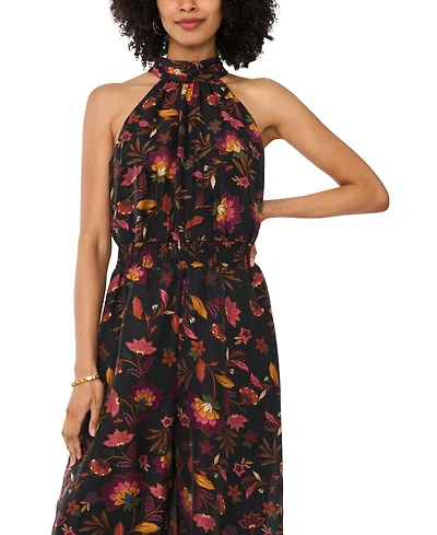 Vince Camuto Women's Printed Halter Neck Smocked-Waist Jumpsuit