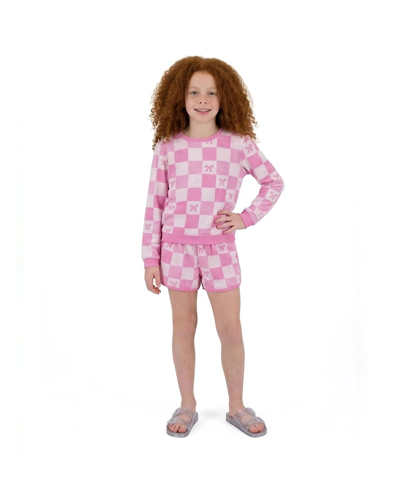 Andy & Evan Big Girls Checkered Bow Terry Pull-Over and Short Set
